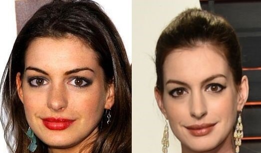 A picture of Anne Hathaway before (left) and after (right).